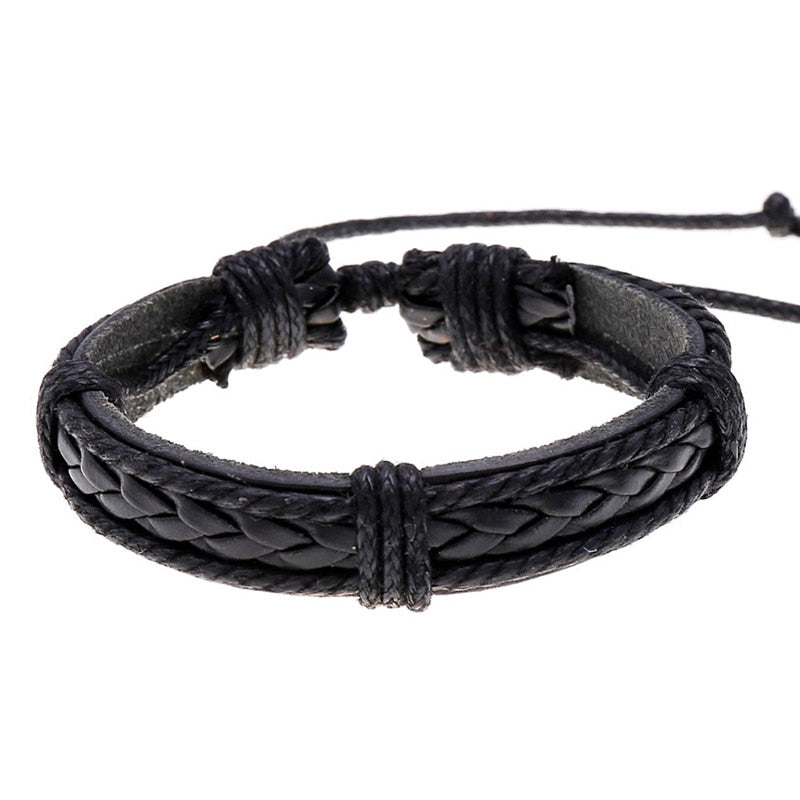 4pcs/ set Adjustable Leather Bracelets for Men Braided Black Brown Bangle