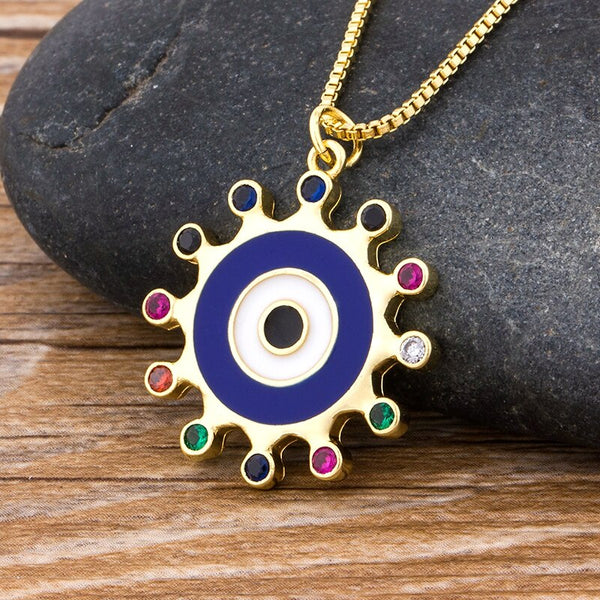 Colgante de ojo turco con circonita de cobre de alta calidad