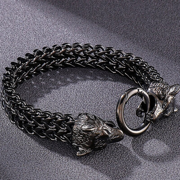 Pulsera de cadena de eslabones Franco de 9,6" y 12 mm con cabeza de lobo para hombre