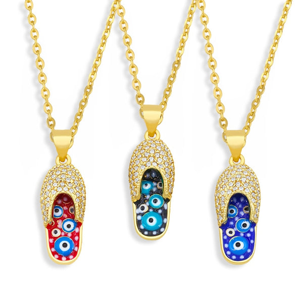 Gold Plated Blue Evil Eye Necklace For Women Rhinestone Pendant Necklace