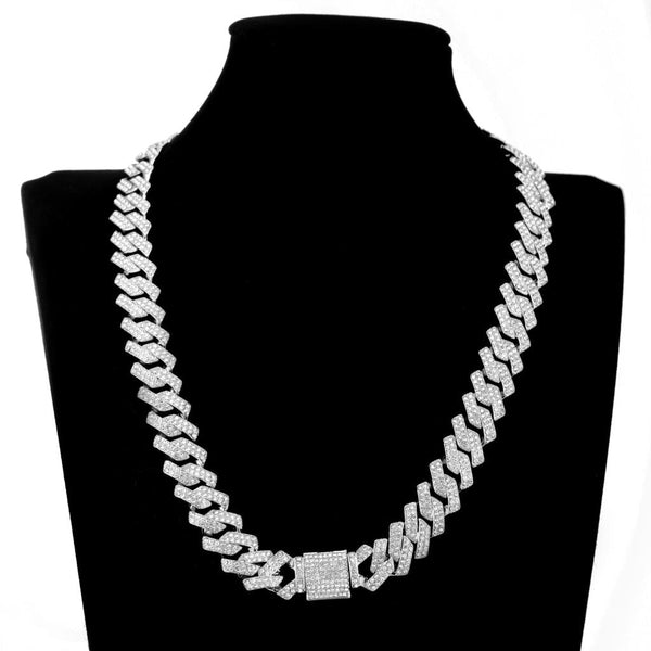 Hip Hop AAA Bling 15MM Prong Cuban Chain 2 Row Iced Out Men Necklace
