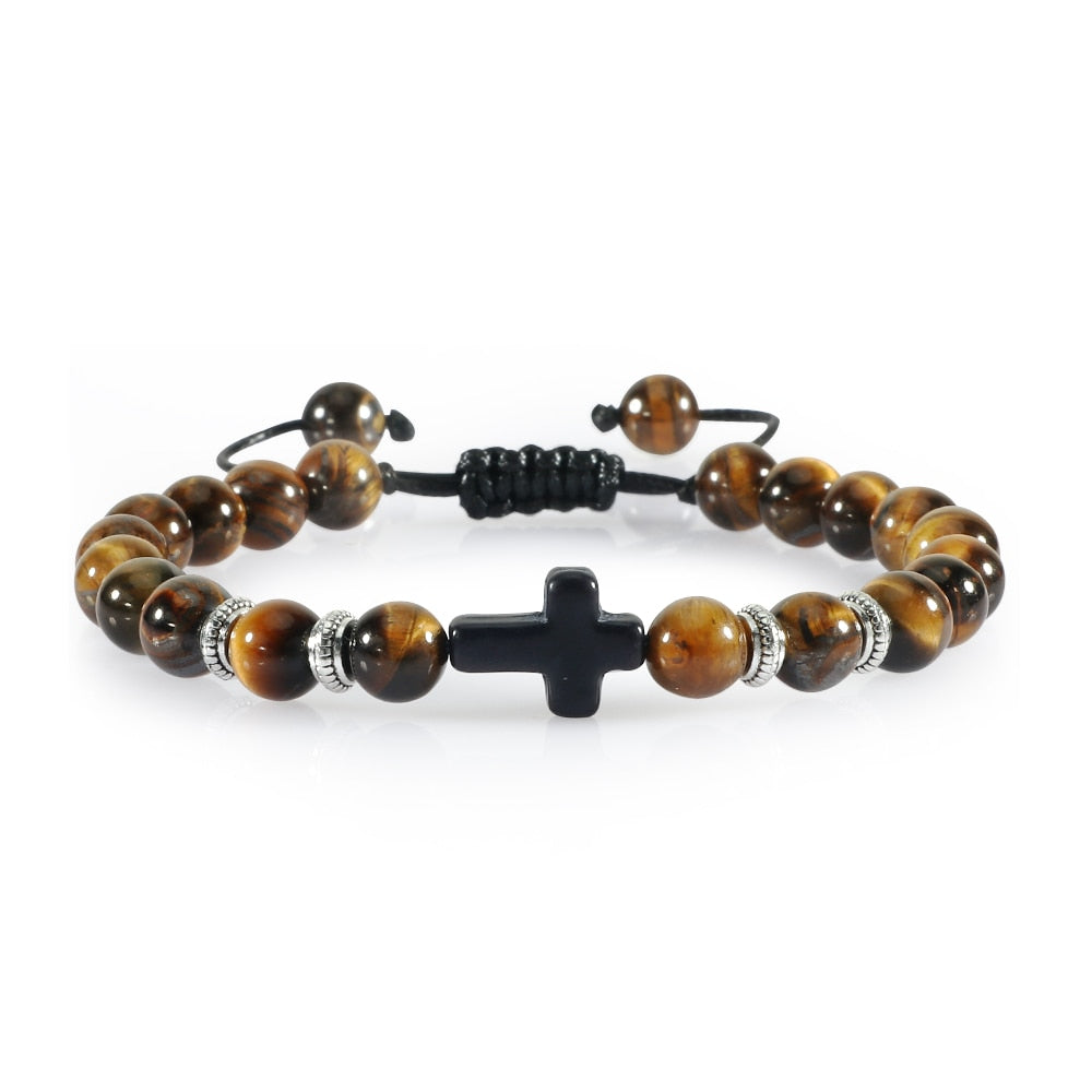 Tiger Eye Beaded Bracelets Bangles Men Braided Rope Healing Balance