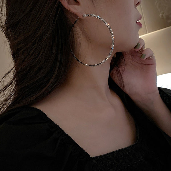 Pendientes de aro grandes y redondos de cristal para mujer, bisutería, pendientes geométricos con diamantes de imitación.