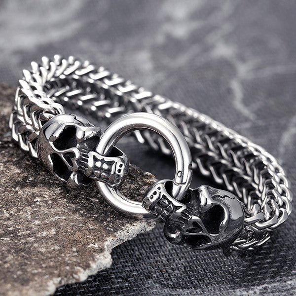Pulsera punk de acero inoxidable con eslabones de calavera para hombre