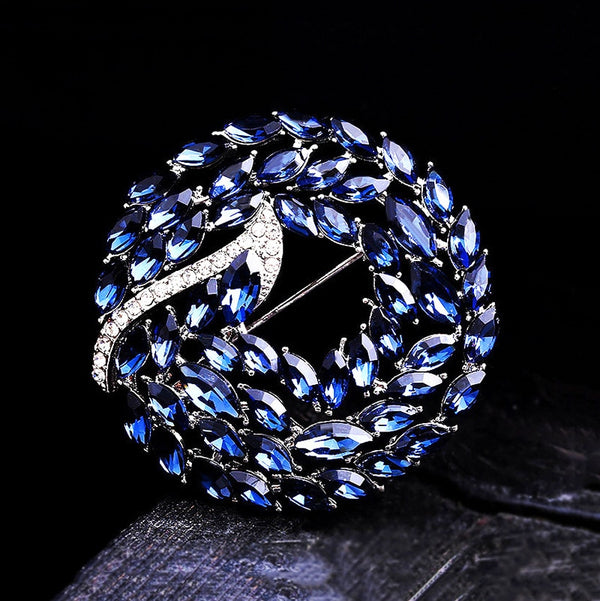 Trendy Clear Blue Red Crystal Flower Brooch Pins Jewelry Women Scarf Brooches