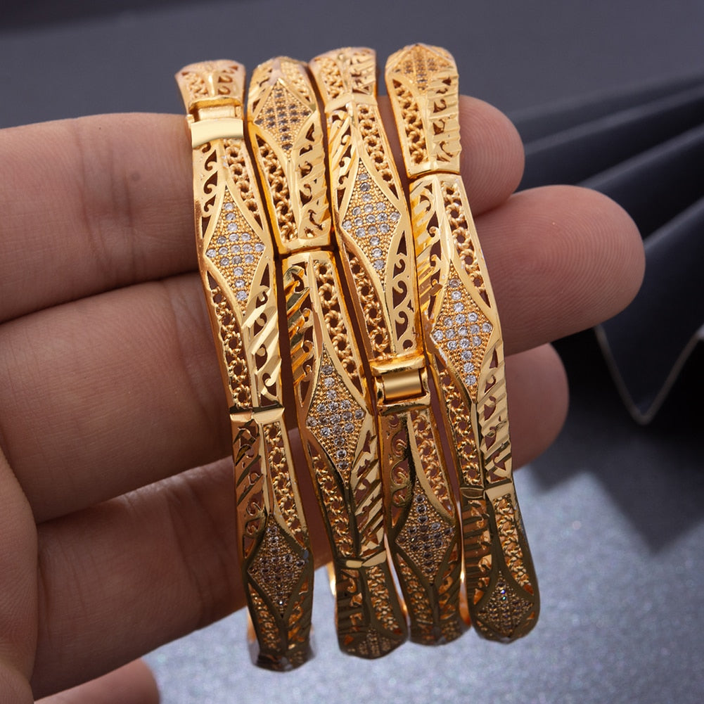 4Pcs/Lot Gold Color Inlaid Stone Ethiopian African Accessories Bangles For Women