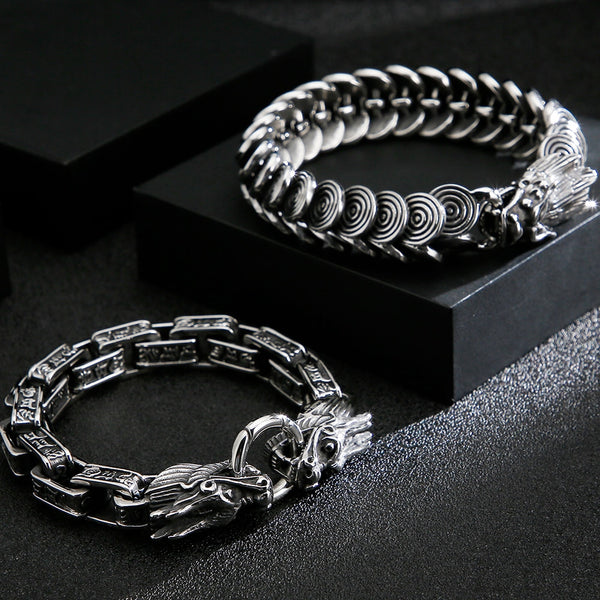 Hiphop Mens Stainless Steel Dragon Head Bracelets For Men