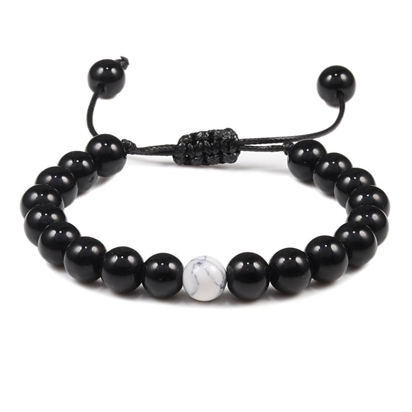 Pulseras de cuentas de malaquita verde natural con trenzado para parejas