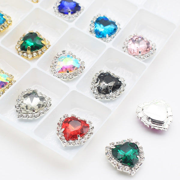 Botones de costura de cristal con forma de corazón de 20 piezas/18 mm y diamantes de imitación.
