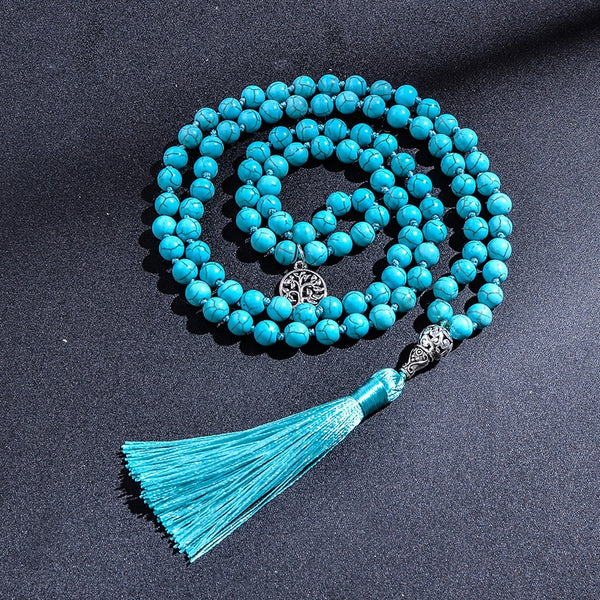 Collar de japamala anudado turquesa de 8 mm para meditación, yoga, joyería espiritual, 108 cuentas mala para hombre