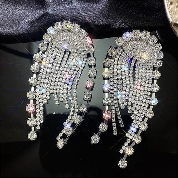 Pendientes largos con borlas de cristal para mujer