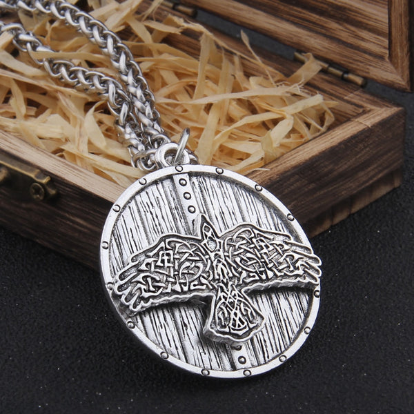 Iron Color Viking Celtic Eagle and Shield Necklace with Stainless Steel Chain As Men Gift