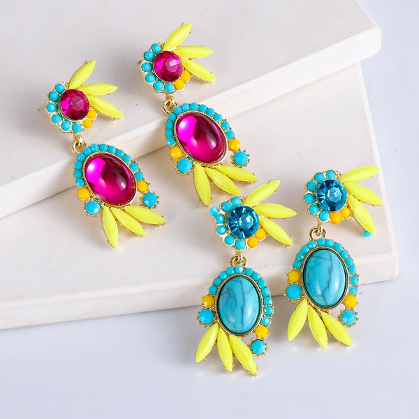 Nuevos pendientes colgantes de metal con cristales de colores, de lujo, llamativos, para mujer.