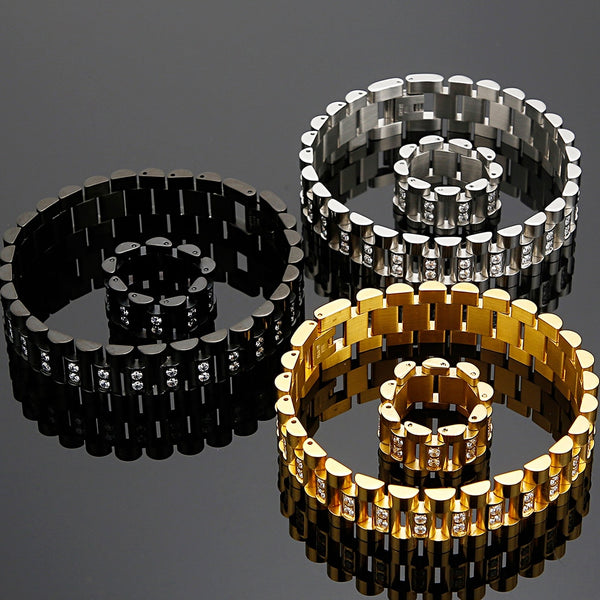 Pulsera de acero inoxidable con eslabones de cadena y correa de reloj de 16 mm de ancho para hombre