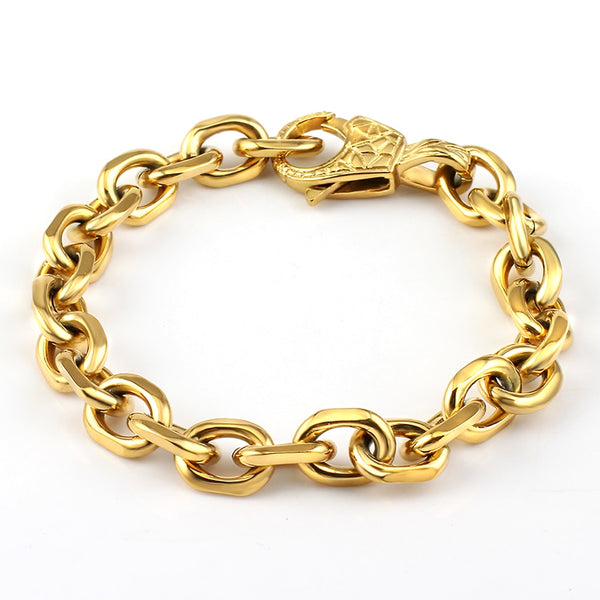 Pulsera de acero inoxidable 316L con cadena de eslabones en forma de cruz dorada para mujer y hombre.