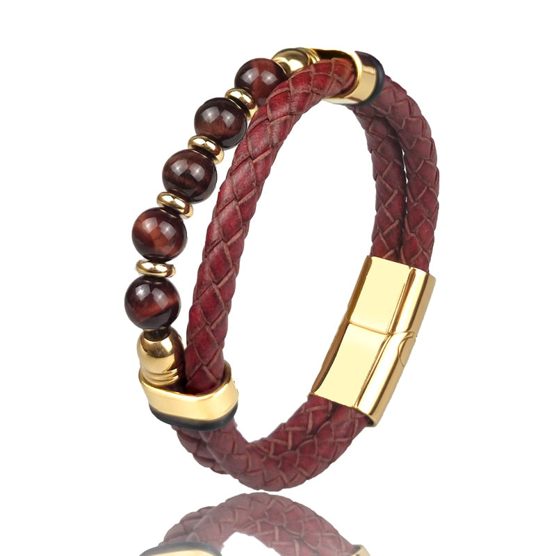 New Red Natural Round Chakra Bead Stone Men Bracelet