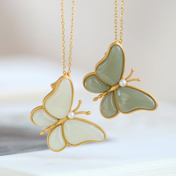 Nuevo collar original de mariposa de jaspe natural, de doble uso, estilo chino retro, ligero y lujoso, con amuleto para mujer.