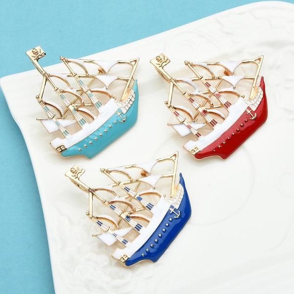 Enamel Sailboat Brooches For Women