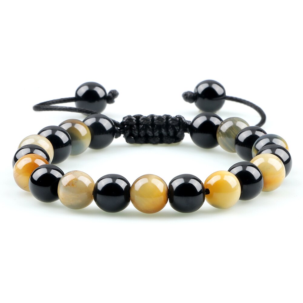 Hot 2pcs/set Men Beaded Bracelets Tiger Eye Lava Natural Stone Onyx Beaded Couple Distance Bracelets