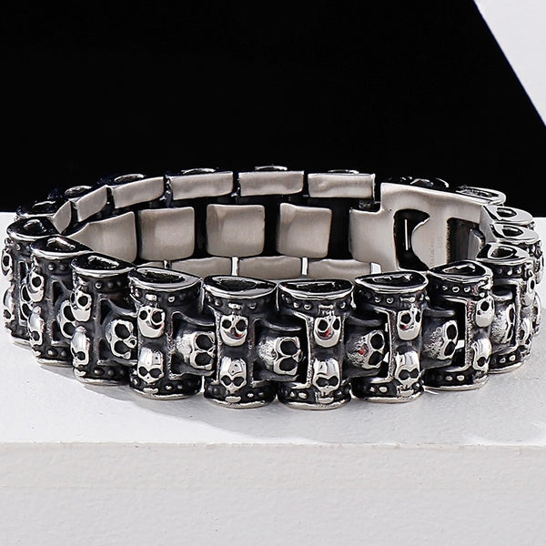 Pulsera gótica de acero inoxidable con calavera para hombre