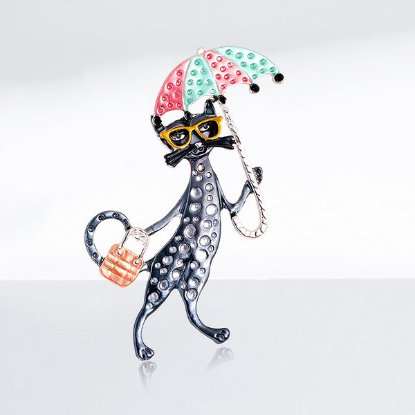 Sexy Taking Bag And Umbrella Cat Brooches For Women
