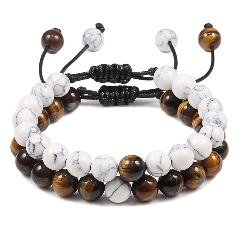 Men Bracelet Tiger Eye Stone Braided Bracelet Black Matte Natural Stone Beads Bracelet