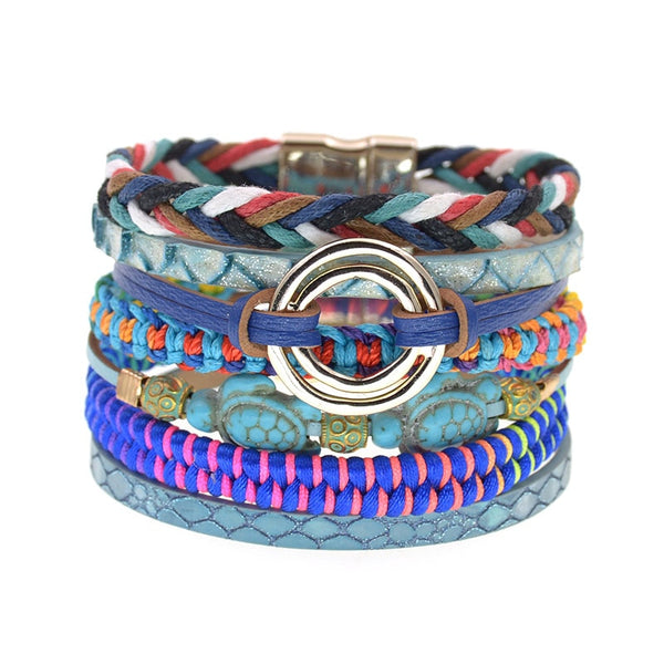Pulsera de mujer Pulseras de cuero Pulseras bohemias con cuentas de colores