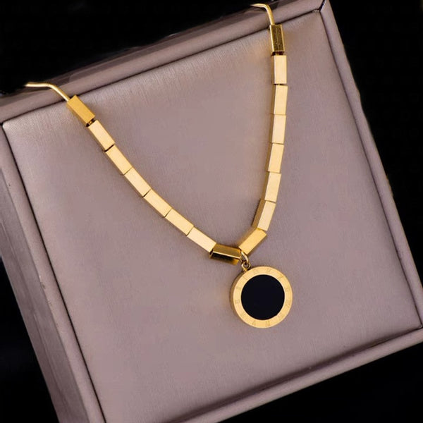 Collar de acero inoxidable 316L de doble cara con epoxi y costuras cuadradas redondas, colgante creativo de moda.