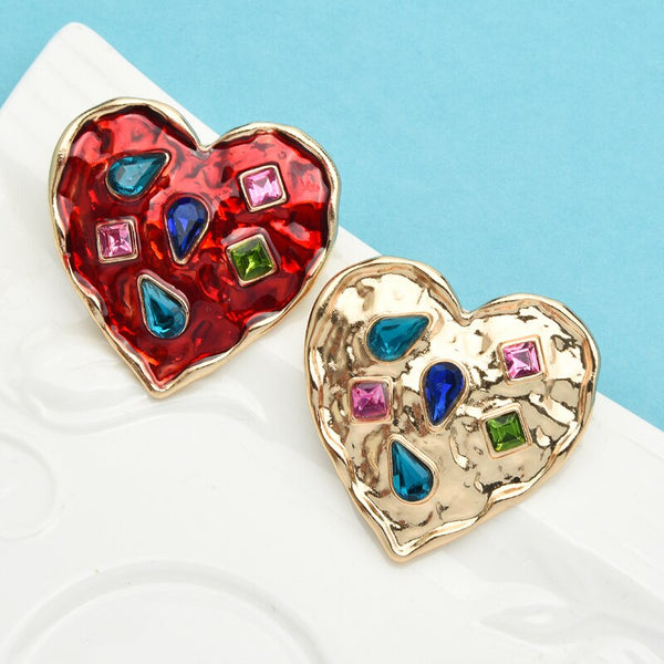 Heart Brooches Women Unisex Rhinestone 2-color Red Heart Badge Brooch