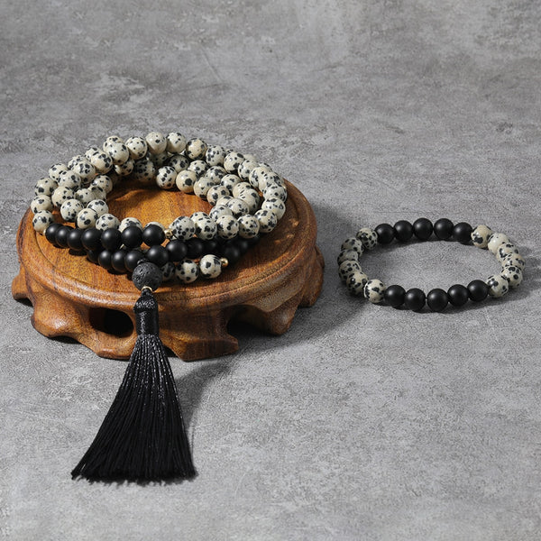 8mm Speckled Stone  Matte Black Onyx 10mm Lava JapaMala Sets