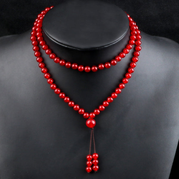 108 Malas de piedra natural, cuentas rojas, cuentas Yin Yang, pulseras y collares para hombres y mujeres