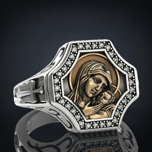Anillo de metal con la Virgen María para hombre y mujer