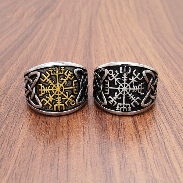 Anillo vikingo vintage de acero inoxidable 316L con brújula para hombre