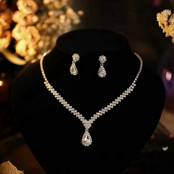 Simple Geometric Rhinestone Necklace Earrings For Women