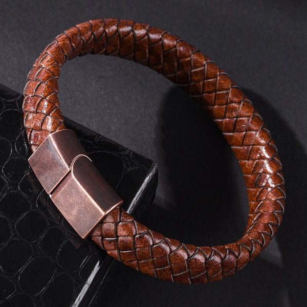 Pulsera de cuero trenzado marrón de joyería vintage para hombre