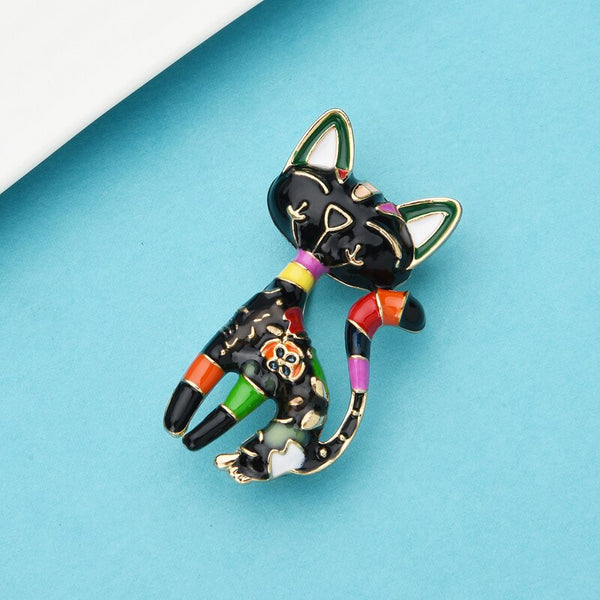 Flower Enamel Cat Brooches Women