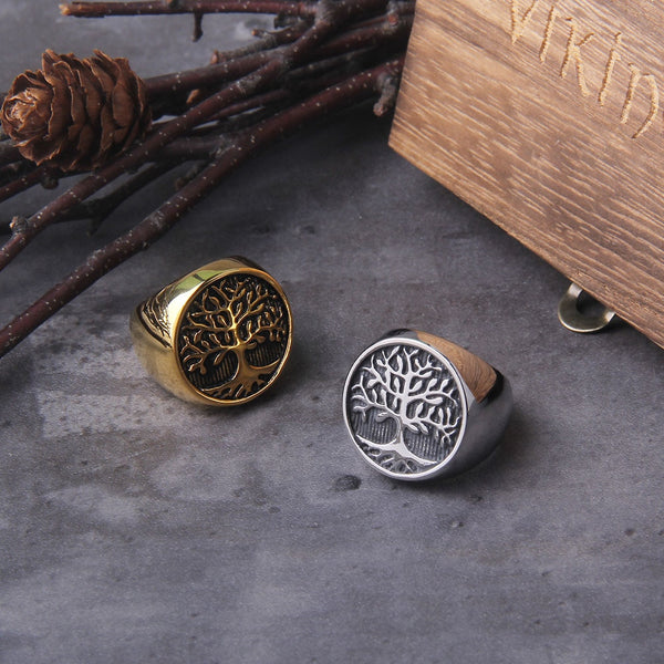 Anillos de acero inoxidable para hombre con amuleto del árbol de la vida
