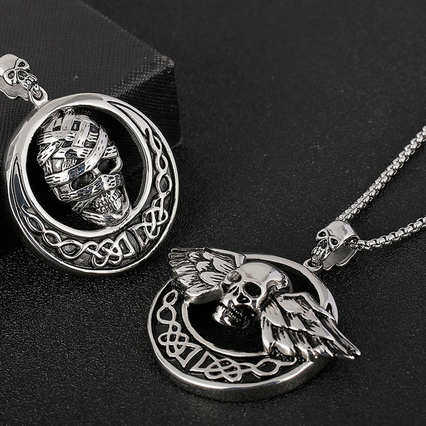 Collar con colgante de calavera punk para hombre con cadena de 60 cm de largo