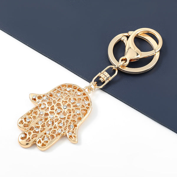 Llavero de palma con diamantes de imitación de metal de moda para mujer