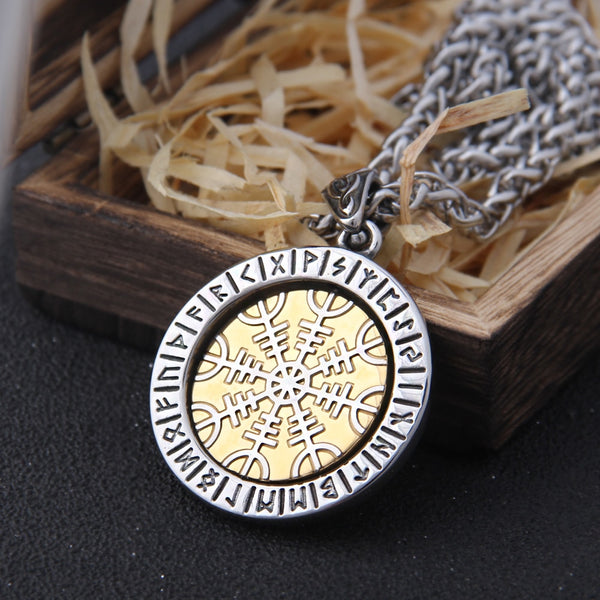 Collar de runas vikingas "Yelmo del pavor" y "Vegvisir vikingo"