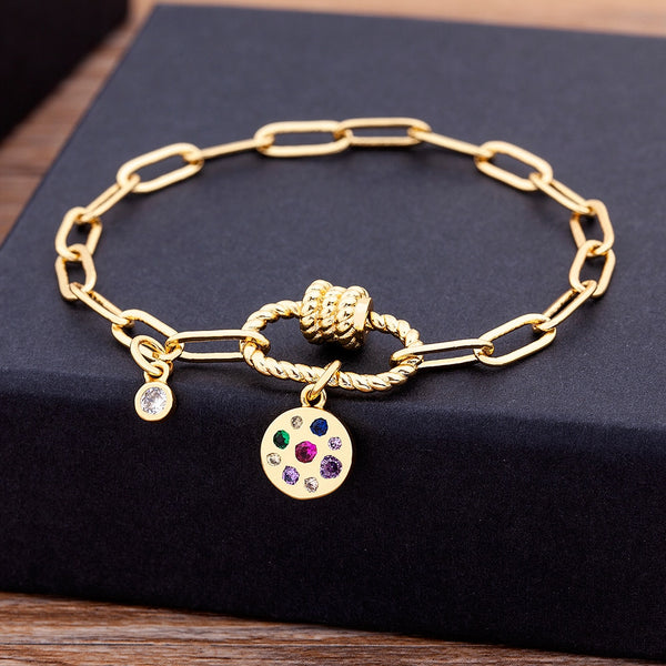 Pulsera de cadena de eslabones con dijes para mujeres y hombres