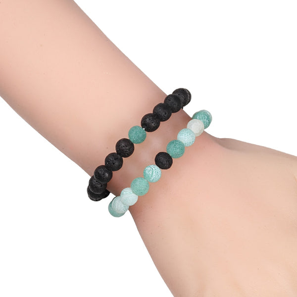 Pulsera de malaquita con dijes de piedra natural morada desgastada para mujer y hombre.