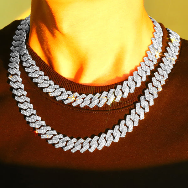 Hip Hop 15MM Thick Crystal Miami Cuban Link Chain Necklaces For Women Men