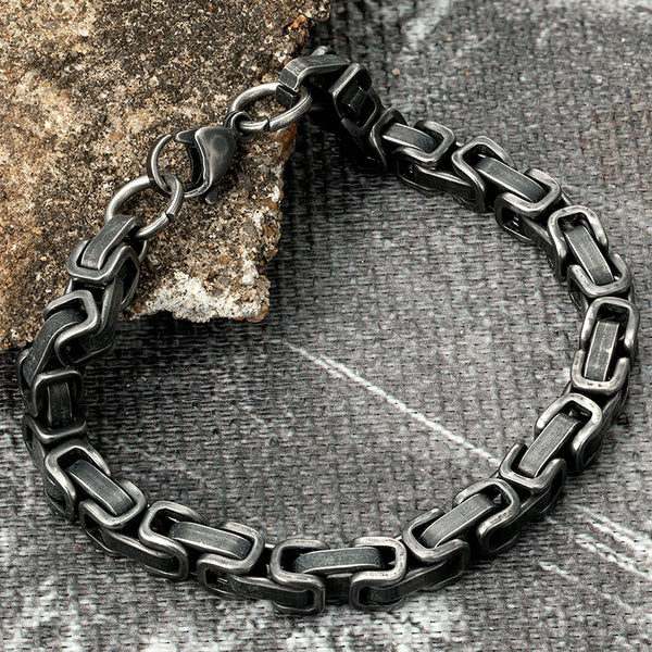 Stainless Steel Vintage Bracelet Men Black Cuban Chain