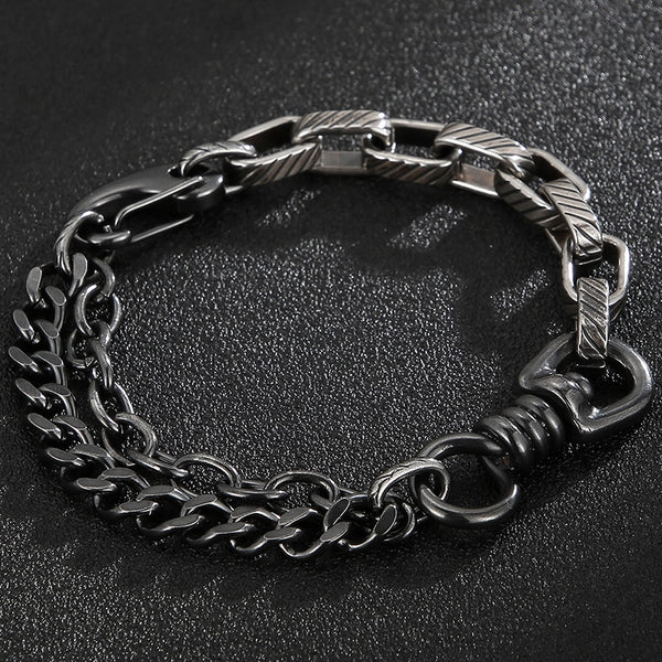 Vintage Double Chain Link Men Bracelet Handmade Stainless Steel Mens Bracelets