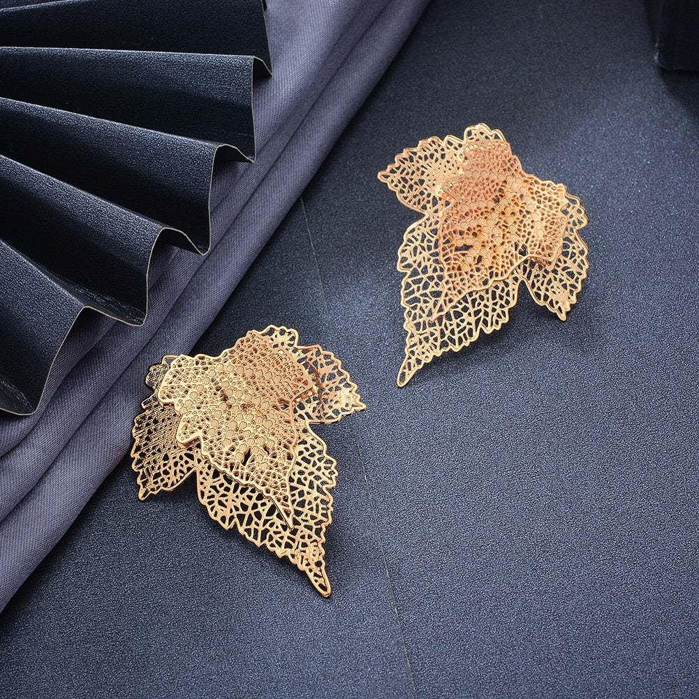 24k Gold Leaf Drop Earrings Trend Leaf Earrings Gold Color Jewelry For Women