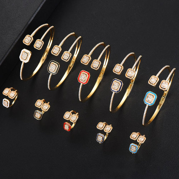 Trendy Luxury Baguette Bangle Ring Sets Dubai Bridal Jewelry Sets For Women