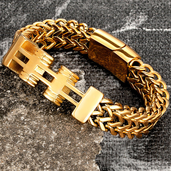 Pulsera de acero inoxidable dorado para hombre