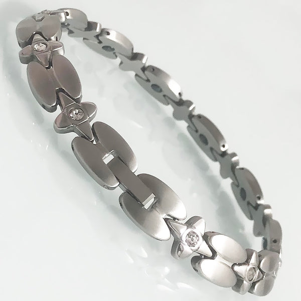 Pulsera de acero inoxidable con cruz de circonitas para mujer