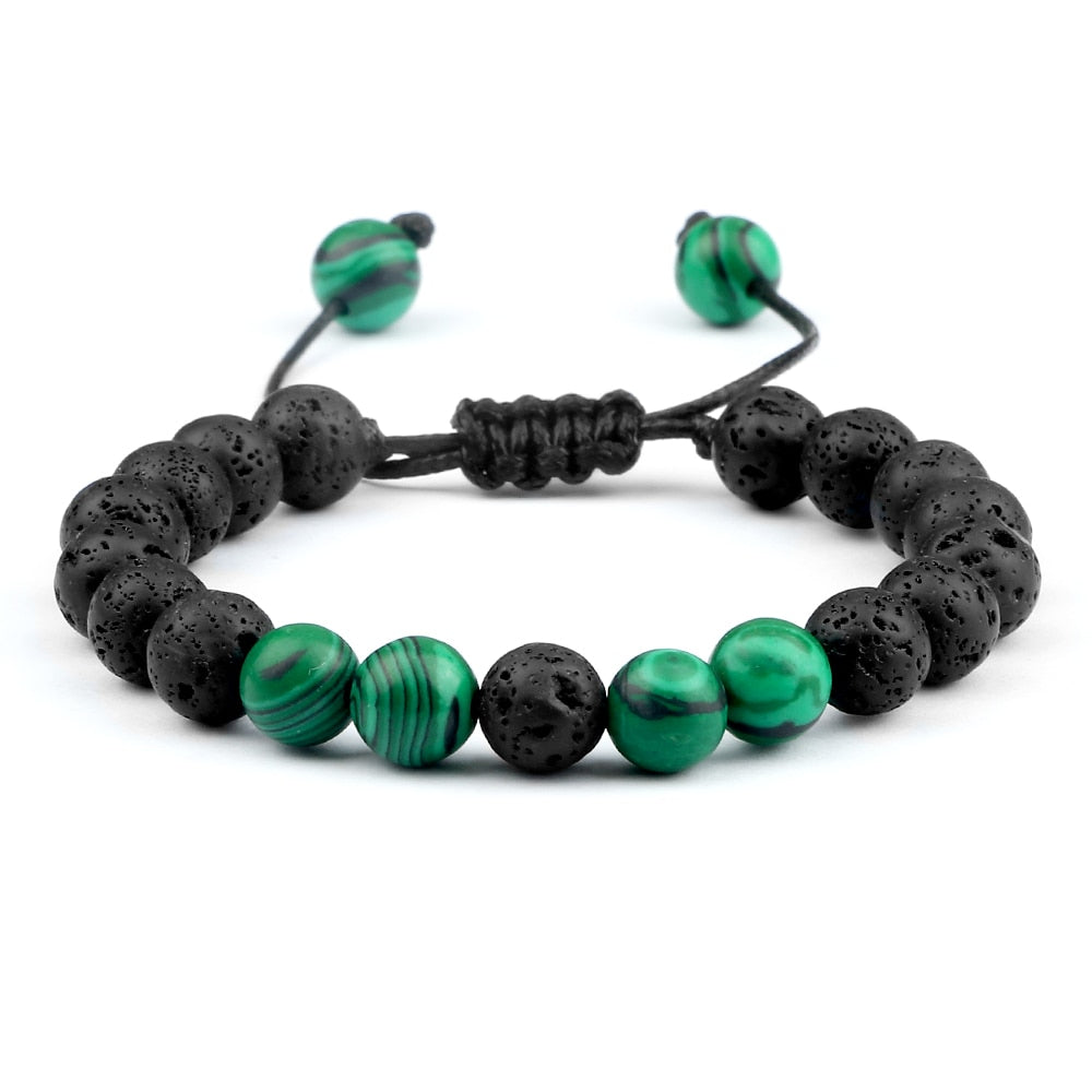 Multicolor Tiger Eye Stone Beads Bracelet Natural Lava Adjustable Braided Men Women